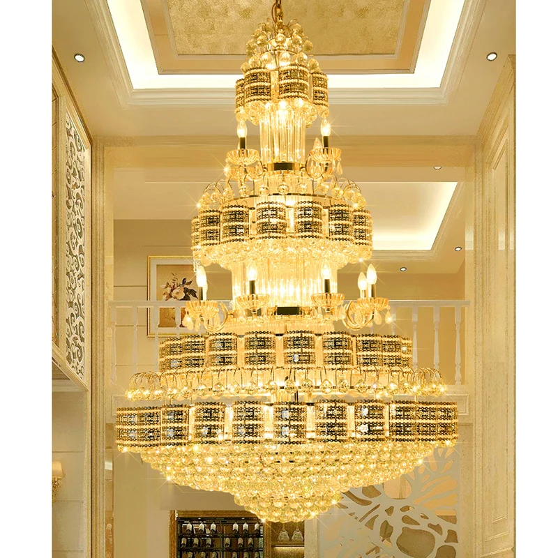 

European Gold Crystal Chandeliers Lights Fixture American Modern Chandelier Luxury Classic Large Home Hall Stairs Hanging Lamps