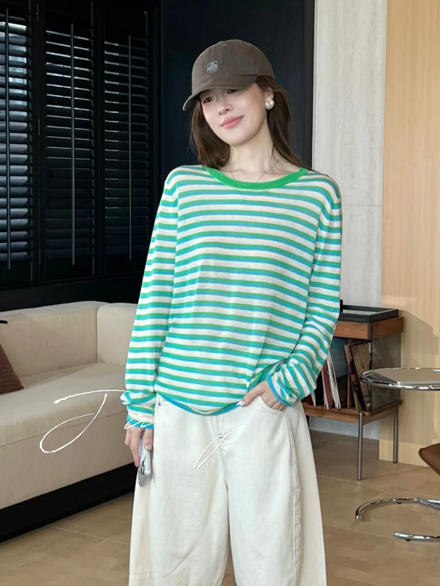 

Футболка с длинными рукавами Jaajaaa из льна Lenzing, дышащая, мягкая, универсальная, приятная для кожи, антивозрастная, в повседневном стиле, женский летний топ