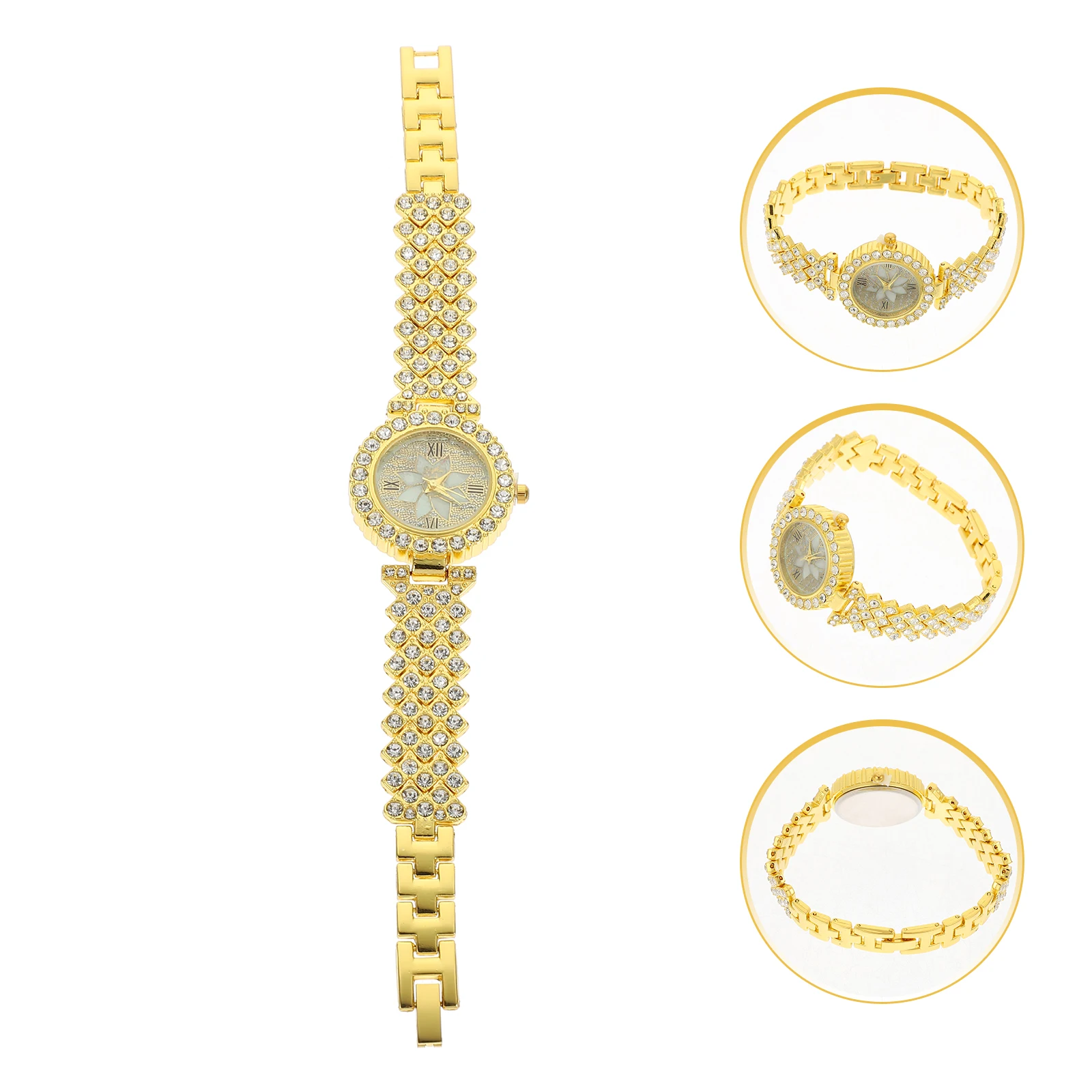 Ladies Quartz Watch Rhinestone Embellished Alloy Material Casual Fashionable Wristwatch for Women