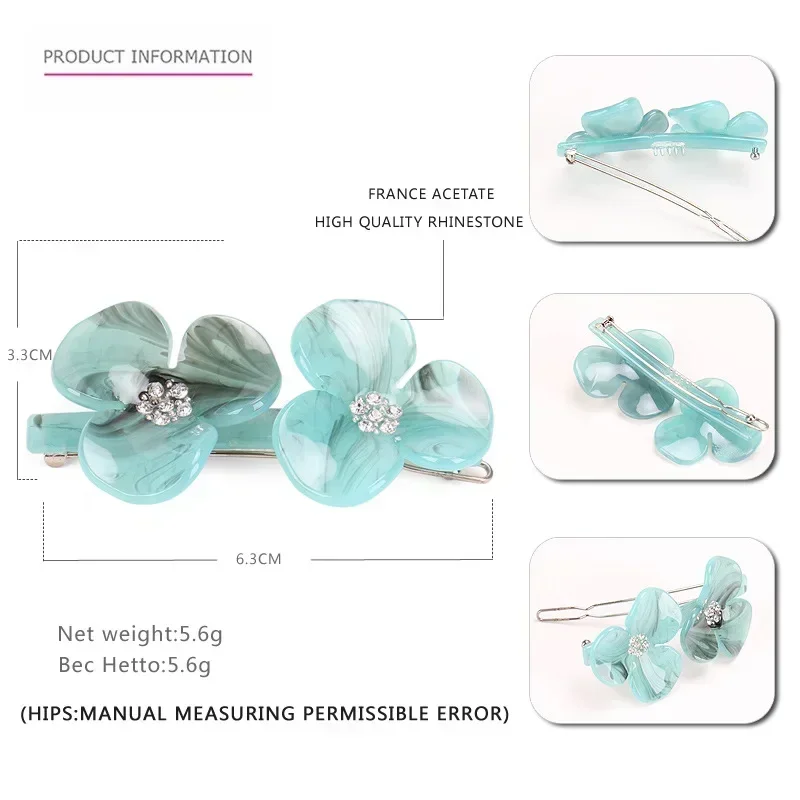 2024 New Korea Version One-word Petal Edge Clip Women\'s Simple Hairpin Flower Clip Girl Hair Accessoires Hair Gems Rhinestone