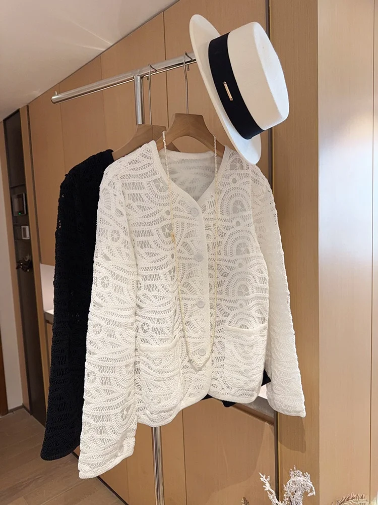 

Elegant Short Outerwear Hollow out Hook Design Loose Fit Ladies Cotton Shirt Stylish Casual High Quality Fashion Top