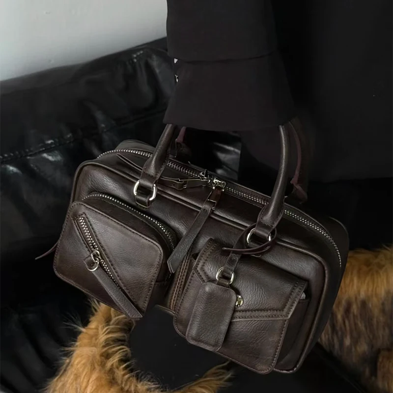 

Multi-pocket Motorcycle Bag For Women Niche Fashion Retro Casual Versatile High-quality Leather Shoulder Bag New Luxury Handbag