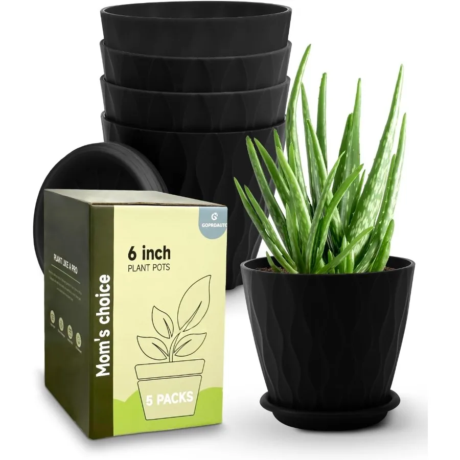 

6 Inch Indoor Planter Pots with Drainage Hole and Tray Saucer for Indoor Outdoor Garden Plants and Flowers Multicolor 5 Packs w