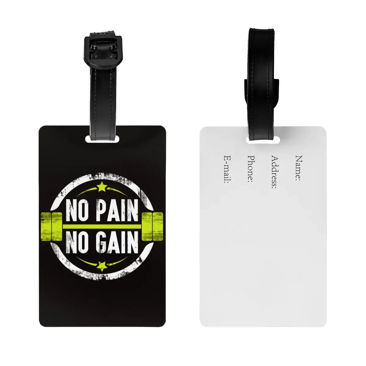 Custom No Pain No Gain Luggage Tag With Name Card Bodybuilding Fitness Gym Privacy Cover ID Label for Travel Bag Suitcase