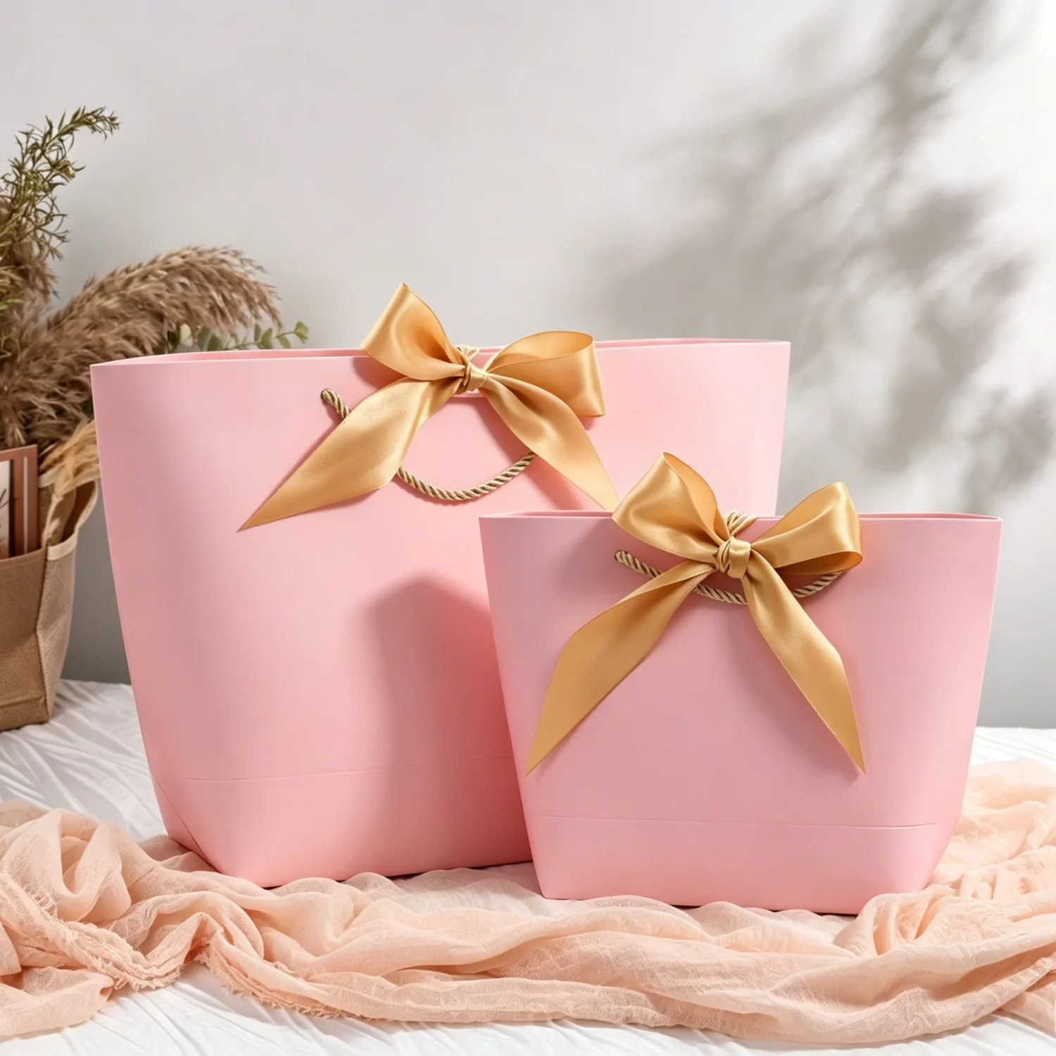 Geschenktüte mit Schleifenband, recycelbare DIY-Papiertüten für Kleidung, Hochzeit, Geburtstagsfeier mit Griffen, Feierdekoration, 10 Stück – Detail 3