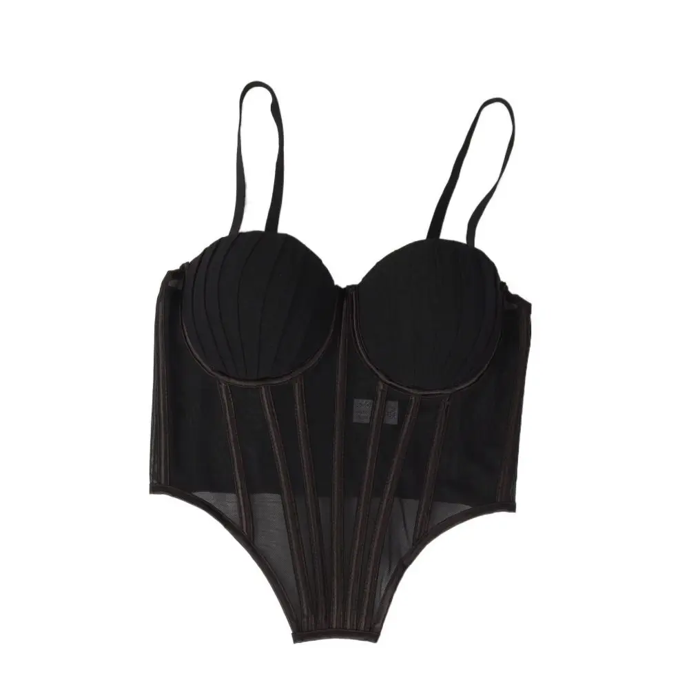 Spicy Girl Style Transparent Sling Camisole Sleeveless Fishbone Mesh Corset Streetwear Slim fit Suspender Vest Travel view 2