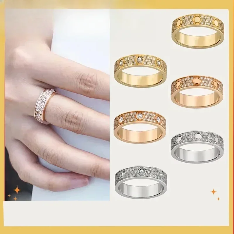 

2025 New 925 Silver All Zircon Set Rings for Women Men Luxury Couple Love Ring Jewelry Party Gift