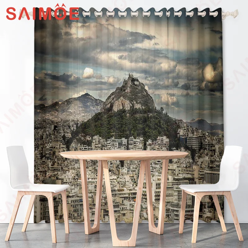 3D Modern Night View Sunset Building Curtains Car Bustling City Lights Custom Thin Polyester Fabric Office Background Decoration