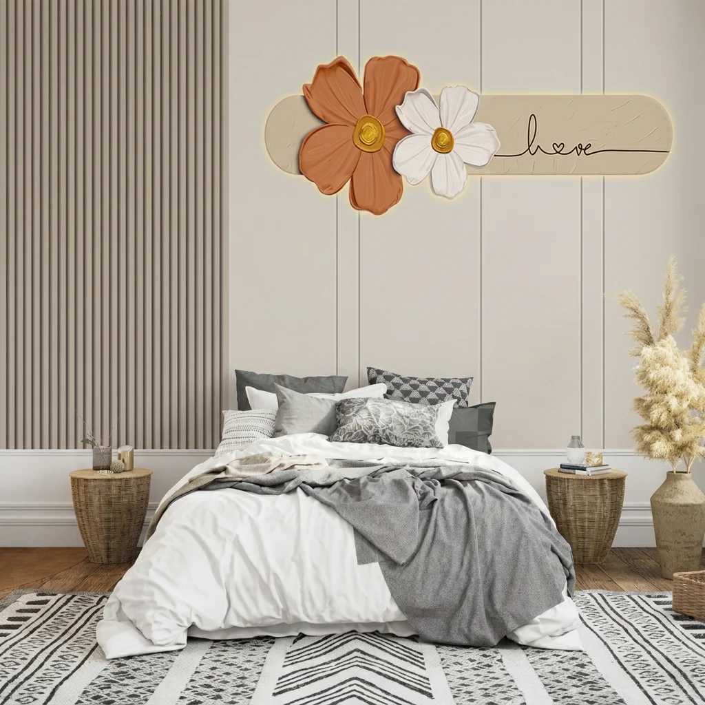 Cream-style three-dimensional flowers, warm atmosphere, background wall for living room and bedroom, self-adhesive material.