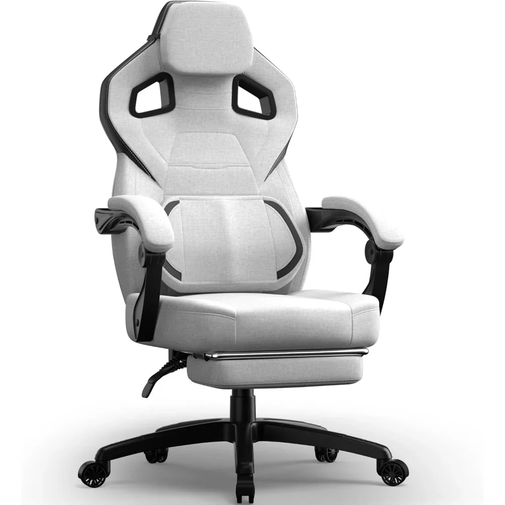 

Игровой стул, большой и высокий игровой стул для тяжелых людей, игровой стул для компьютера/ПК для взрослых с массажем (белый серый)