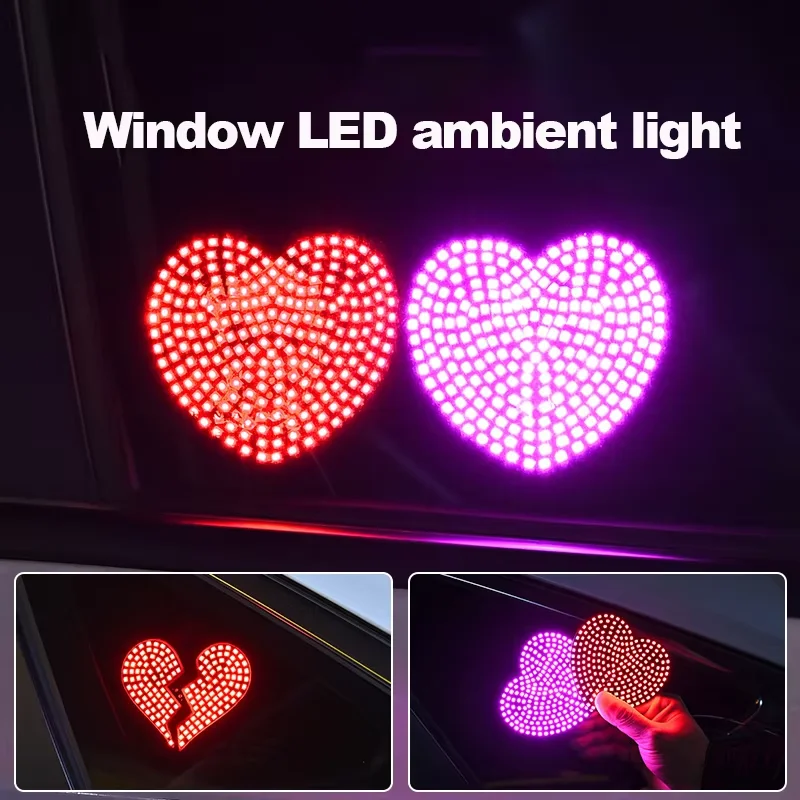Car Mounted LED Window Ambient Lights Decorative Lights Heart-Shaped Eyes Car Creativity Lights Warning Lights 10 Flashing Modes