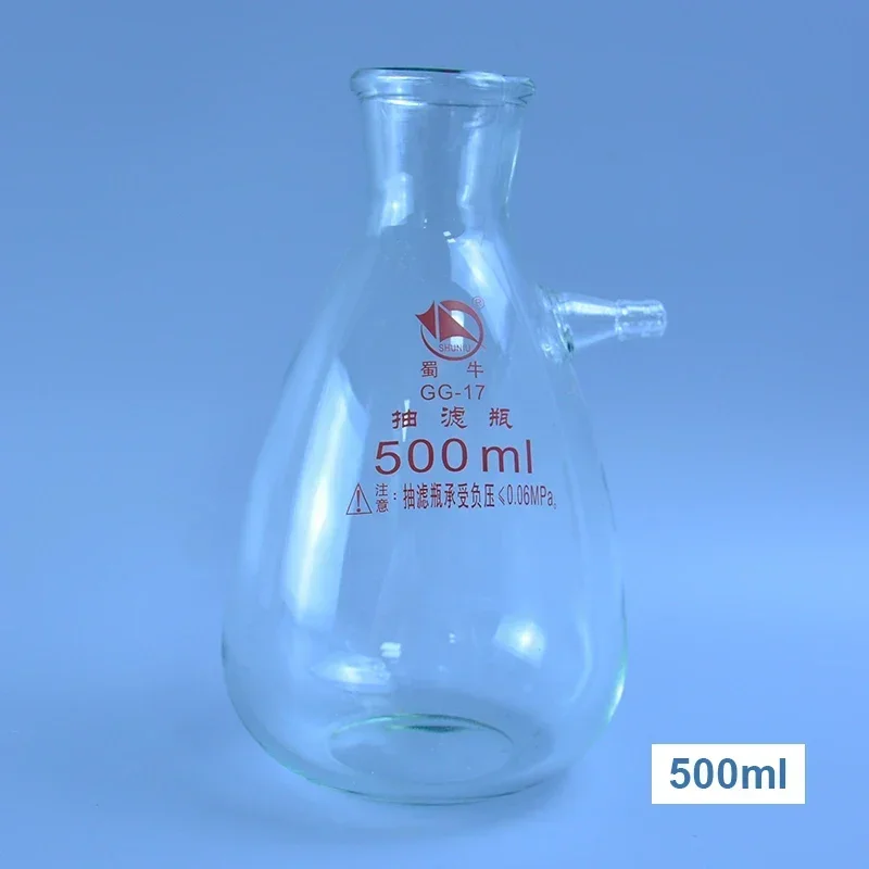

500ml Glass Vacuum Filtration Flask – Lab Filter Bottle with Grinding Mouth & Suction Stopper, High-Quality Borosilicate"