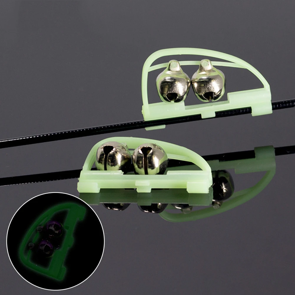

10 pcs Rod Alarm Bells Dual Clip Twin Bells Rod Clamp Tip Clip For Night Fishing Plastic Material Fishing Tools