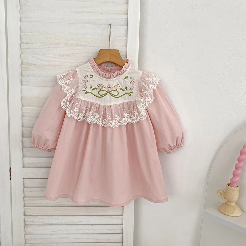 2026 ربيع جديد 2-6 سنوات الأطفال ملابس قطنية الاطفال فساتين الأميرة بأكمام طويلة لصق التطريز طفلة فستان حفلة حلوة #3