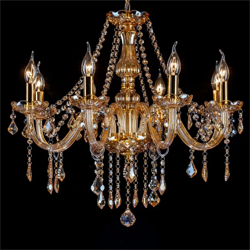 SOFEINA European Style Chandelier Lamp LED Crystal Pendant Candle Amber Light Fixtures Indoor for Home Hotel Hall