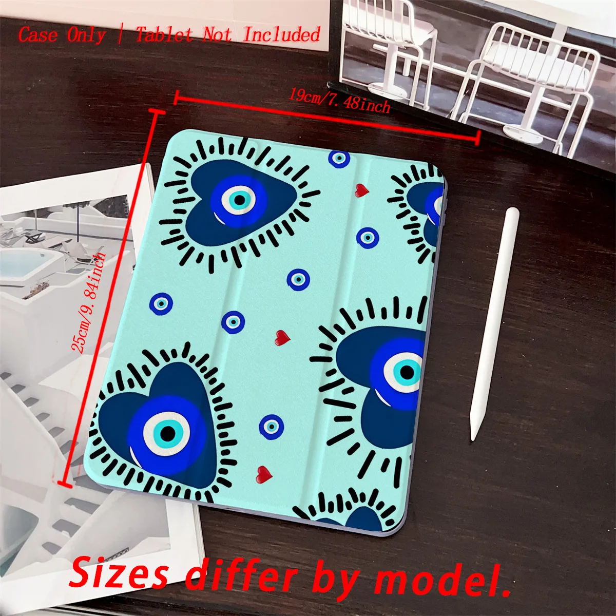 حافظة كمبيوتر لوحي بنمط عيون زرقاء بخلفية سماوية - واقي نحيف مقاوم للخدش لجهاز Apple iPad #6