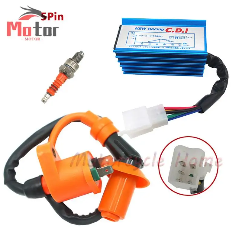 High Quality Racing Performance CDI Ignition Coil Spark Plug 5Pin 6Pin/Set for Gy6 150cc 125cc 50cc WEQ Ignition Spark Plug