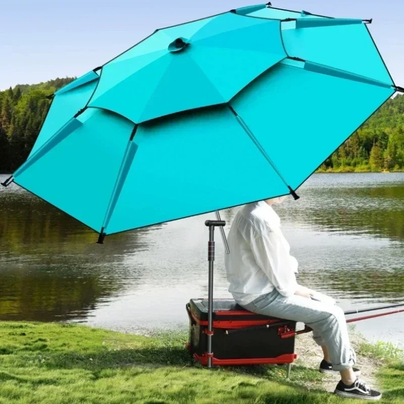 Double Layer Parasol Fishing Umbrella, Large, Adjustable, Sun Protection, Rainproof, Anti-UV, Fishing Accessories, 1.8-2.6m