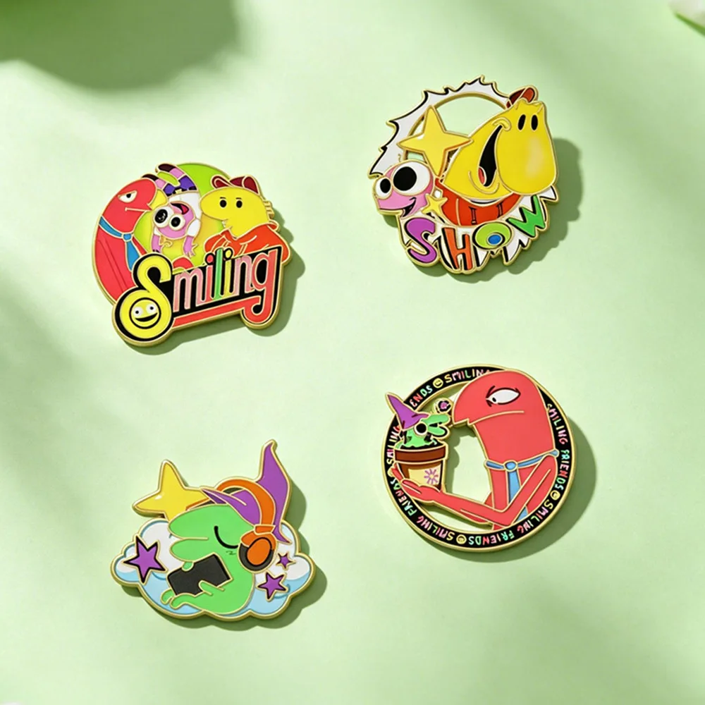 4Pcs Creative Smile Friend Charlie Enamel Pin Anime Allan Pim Character Brooch Badge Backpacks Fashion Metal Lapel Jewelry Gift