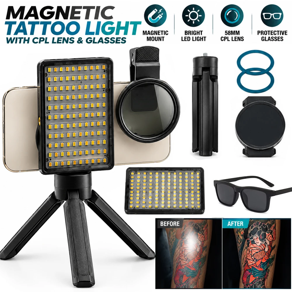 120 LED Reduce Reflected Fill Light Of Tattoos With 58mm Cpl Cellphone Lens Circular Polarizing Filter Tattoo Photography Light