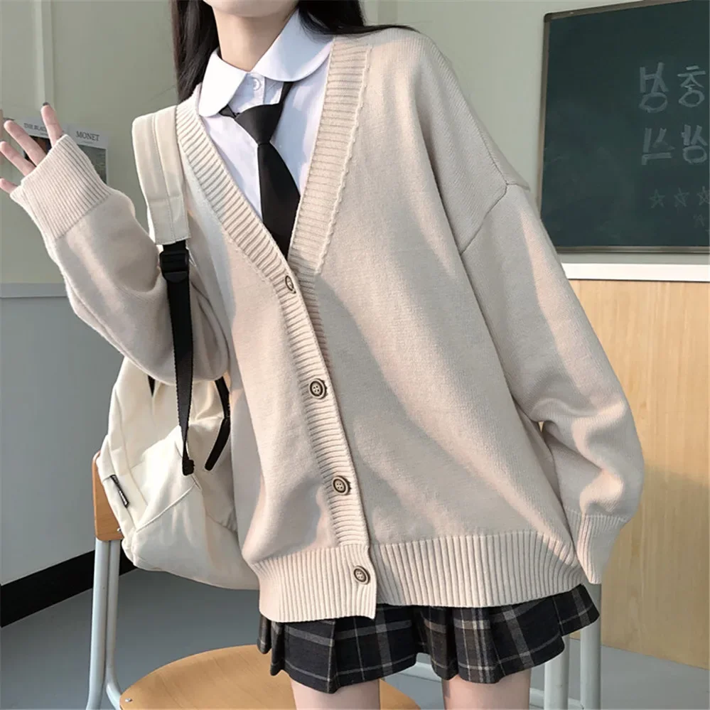 BSDFFO Fashion College Loose V-neck Cardigan 2021 New Sweater Female Outer Wear Sweater Coat Japanese School Uniform ZY6090