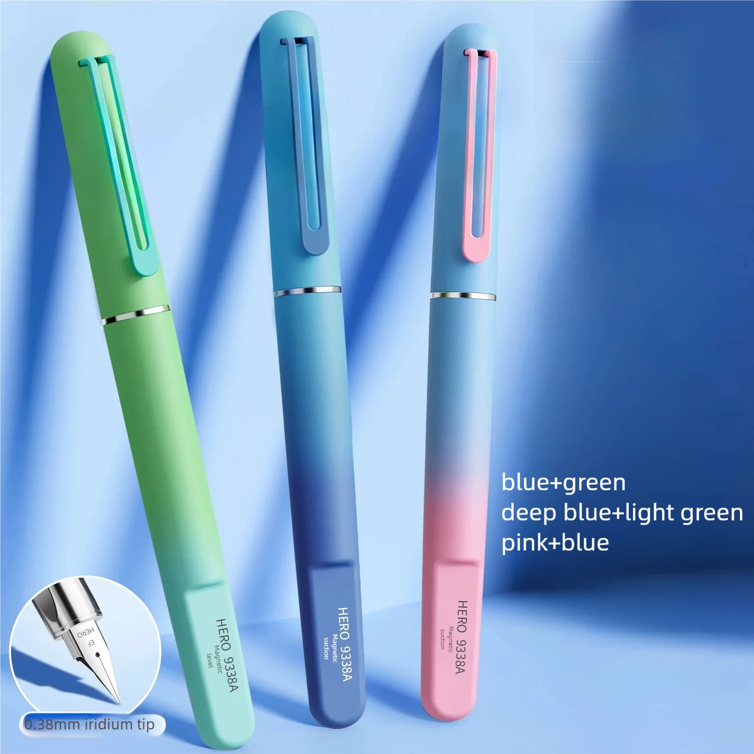 

Hero 9338A 4 Color Gradient Fountain Pen Magnetic Cap For Calligraphy Students Beginners Gift Box With Ink Cartridges