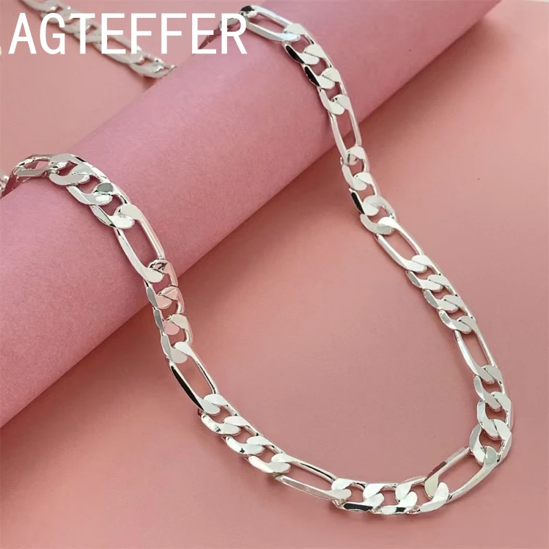 

925 Sterling Silver 8MM 16-30 Inches Figaro Chain Men Necklace For Women Fashion Jewelry Wedding Engagement Accessories Party