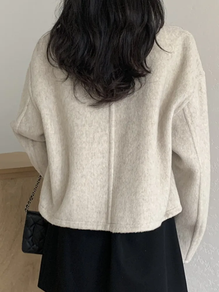 

Осенне-зимние женские повседневные однотонные куртки, модные винтажные коричневые пальто на молнии с круглым вырезом, элегантные шикарные женские куртки