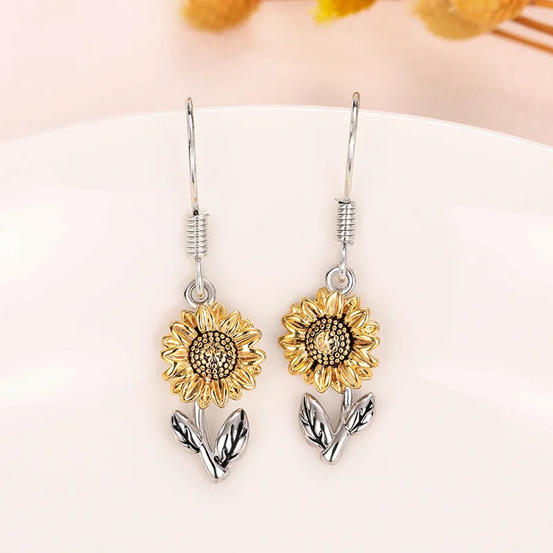 2024 New Design Sunflower Earrings Long Double Color Flower Daisy Countryside Fresh Fashion Daily Accessories Wholesale