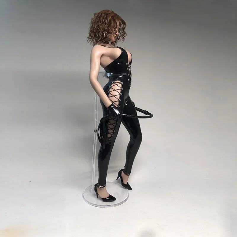 

Black Leather 1/6 Scale Sexy Female Tight Straps Lace-up Bodysuit Soldier Jumpsuit Clothes for 12 inches Fat Body JO21X-51