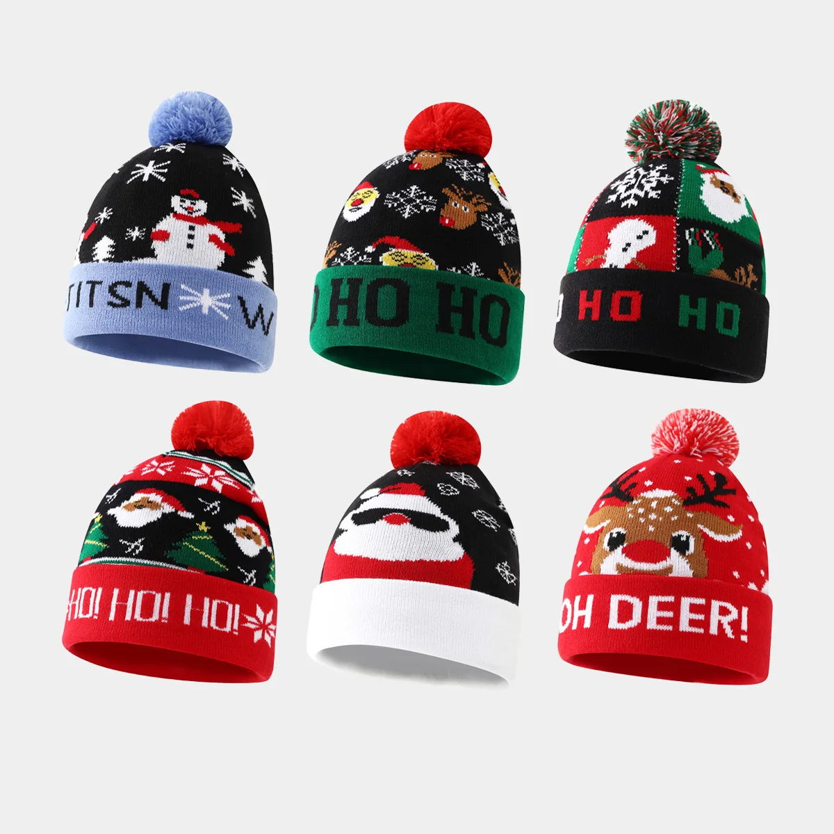 2025 Christmas elements snowman elk Christmas tree flanged hairball knitted hat men's and women's thermal