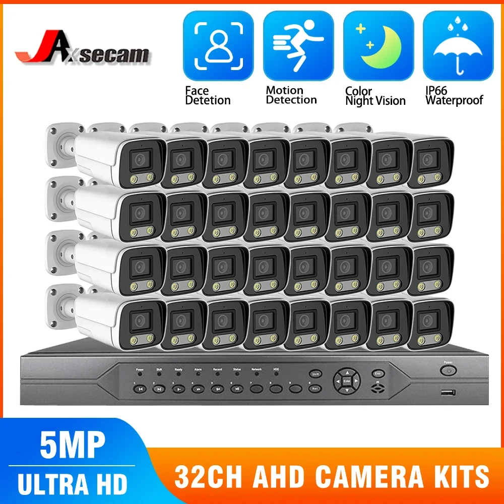 Jaxcam HD DVR 보안 AHD 카메라 시스템, 컬러 나이트 비전, CCTV 비디오 감시 카메라 키트, 5MP 방수, H.265 + 32CH