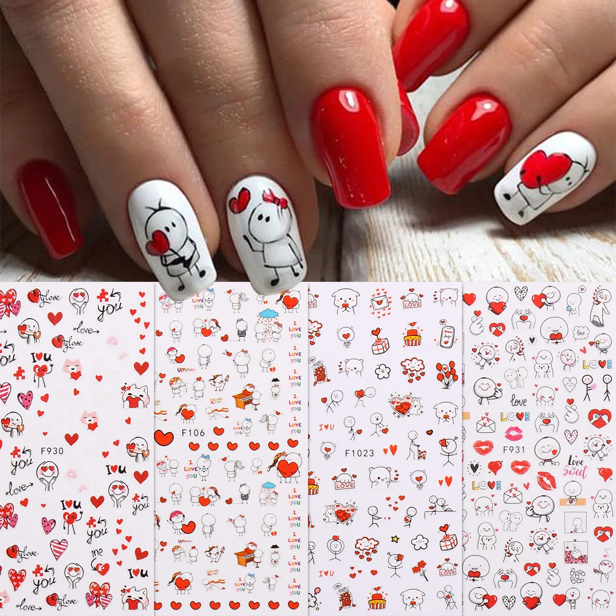 4pcs Valentine's Day heart nail art stickers, easy to apply for nail decoration, DIY, gift, party makeup styling, artistic