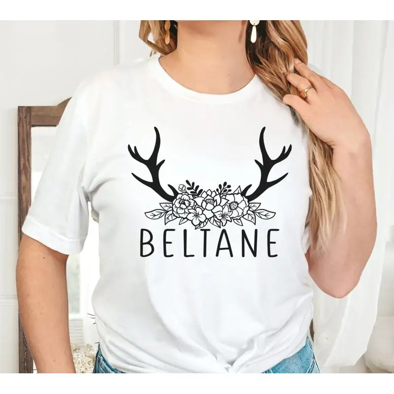 تي شيرت Beltane عجلة قرن الوعل الأزهار للعام الساحرة الموسمية باقان عطلة المرأة للباجاني #1