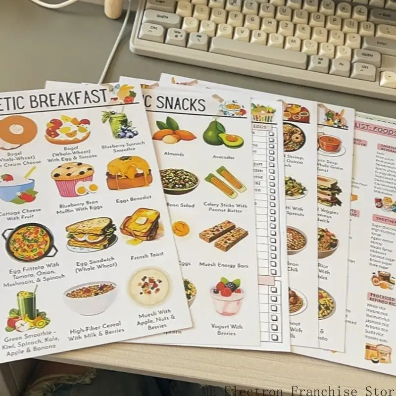 T5EA 12PCS 당뇨병 식품 목록 당뇨병 당뇨병 식품 차트 식사 플래너 당뇨병 환자 건강.