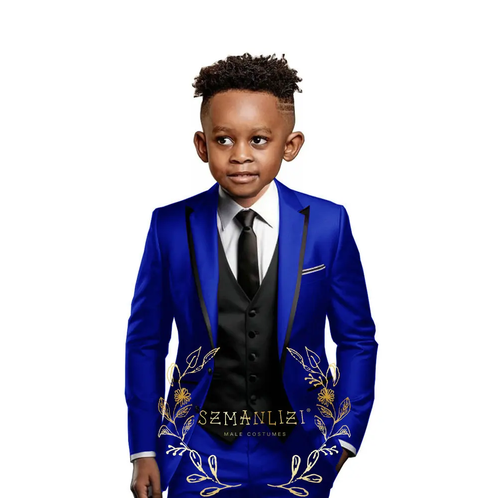 

Formal Royal Blue Boys Suit 3 Pieces Blazer Vest Pants Peak Lapel Kids Suit 2-16 Years Old Tuxedo Party Wedding Dress