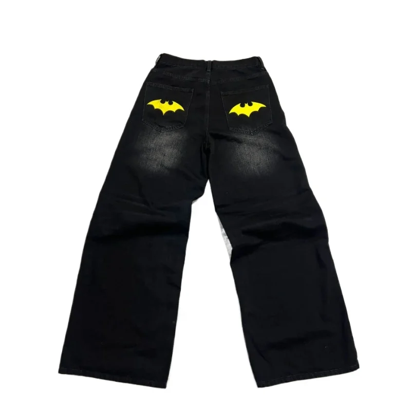 

Trend Y2K Bat Animal Embroidery Baggy Jeans Vintage Men Black Washed Hip Hop Goth Denim Pants Fashion Straight Wide Leg Trousers