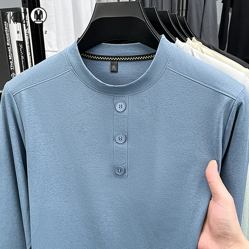 Camisa Casual de Manga Larga con Cuello Henley para Hombre, Tela Cómoda para Otoño, Invierno y Temporadas de Transición
