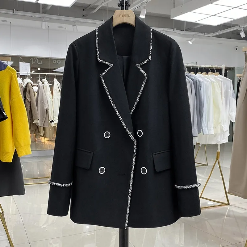 2023 Black fashionable Double-breasted Suit Coat For Women's Clothing New Spring Autumn Blazers Jackets Ladies Tops fp857