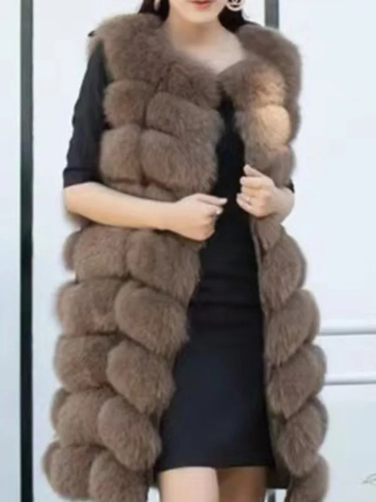 LANMREM High End Fox Fur Spliced Coat Women Solid Color Sleeveless Warm Mid Length Vest Fashion 2024 Winter New Clothing 2AA4210