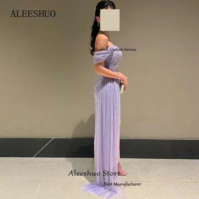 Aleeshuo Lilac Saudi Arabia Mermaid Evening Dress Off The Shoulder Sequined Formal Prom Gowns Special Occasion Dress Customized