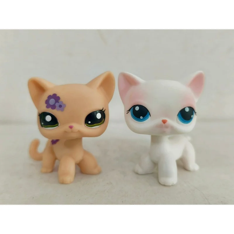 2 pçs/lote Littlest Pet Shop Amarelo Branco Gato de Cabelo Curto # 1962 # 64 figuras de animais