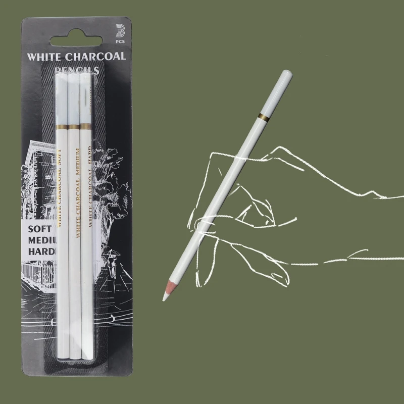 3pcs White Sketching Charcoal Drawing Pencil Art Set Art Painting Stationery