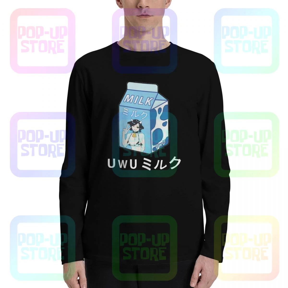 Uwu Milk Anime Hentai Cow Girl Moo Milk Carton Long Sleeve T-Shirts T-shirt Tee New Unique Hot Deals Hot Selling