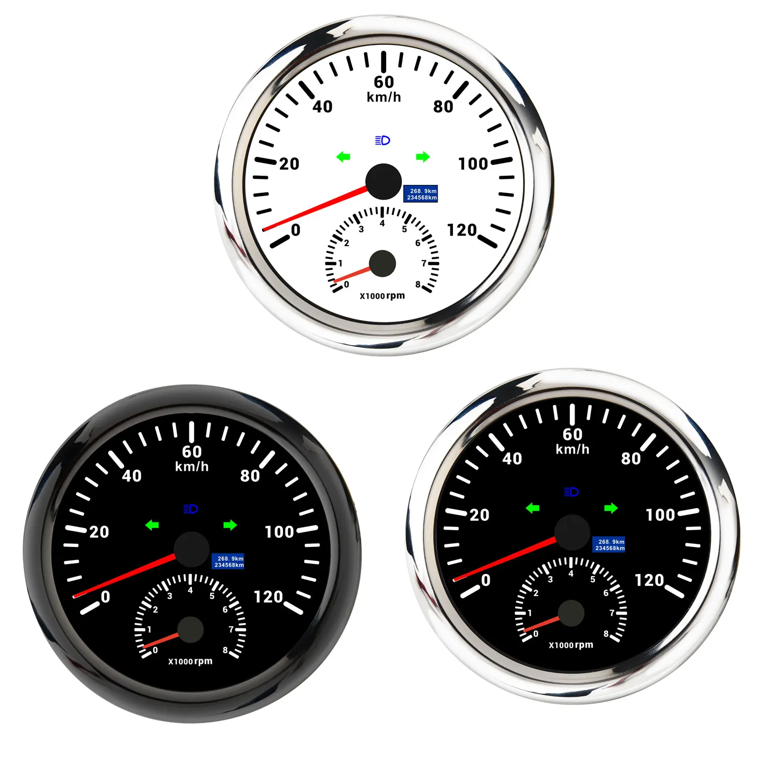 

110 мм 0-120 км/ч GPS-спидометр, датчик скорости с тахометром 0-8000 об/мин, водонепроницаемый для всего пробега с красной подсветкой для автомобиля, лодки