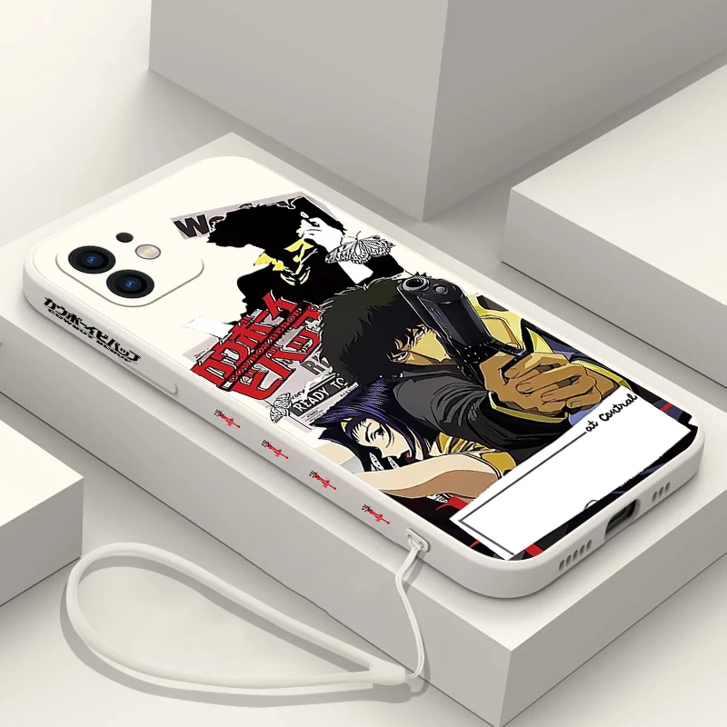 Anime Cowboy Bebop Phone Case For iPhone 15 14 13 12 11 Pro Max Mini X XR XSMAX 8 7 6S Plus Soft Silicone Cover With Hand Strap