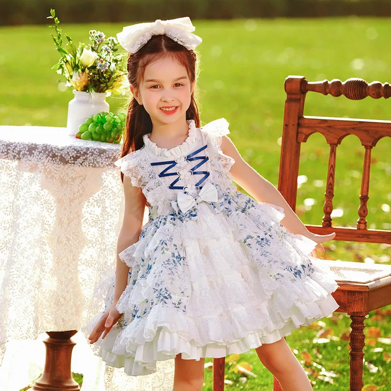 

Children Boutique Spanish Floral Dresses for Girls Turkey Vintage Style Baby Frocks Infant Christening Gown Toddler Lace Vestido