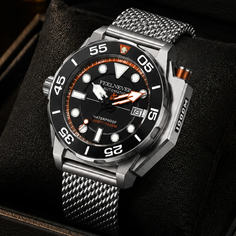 FEELNEVER Luxury Automatic Diver Watch Men Sapphire Stainless Steel Bracelet 1000M Waterproof Mechanical Wristwatches for Men