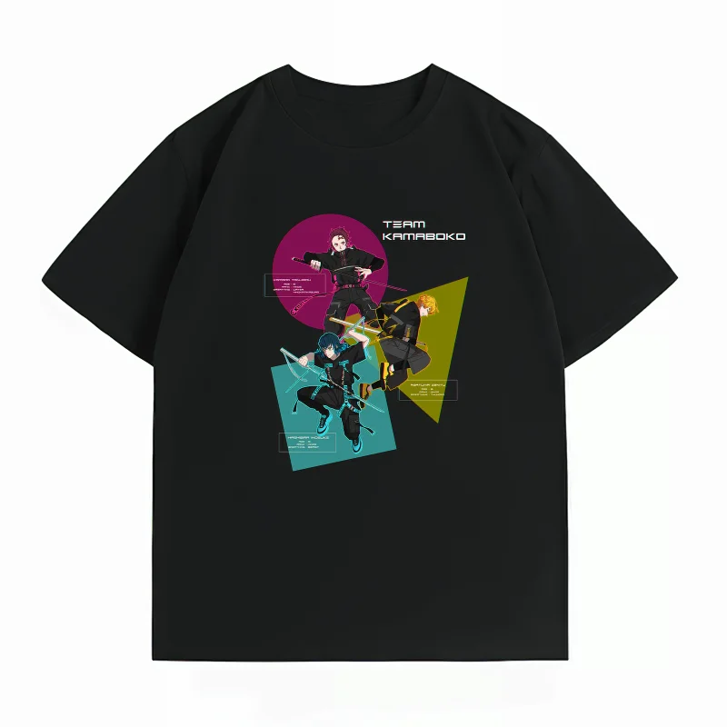 Bandai Demon Slayer Cotton Men's T-Shirt Tanjiro Zenitsu Inosuke Print Casual Oversized CrewNeckShortSleeveSummerAnimeGraphicTee