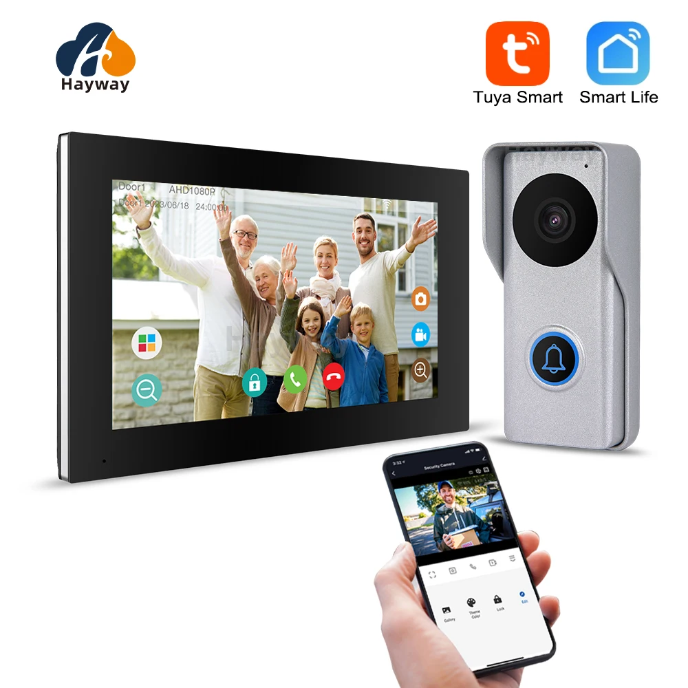 Hayway 7 Inches Video Intercom Tuya Smart Home Video Door Phone System 1080P 110° Wired Doorbell Camera IPS Full Touch Monitor